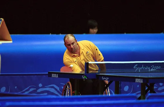 251000 - Table Tennis Ross Schurgott action - 3b - Sydney 2000 match photo
